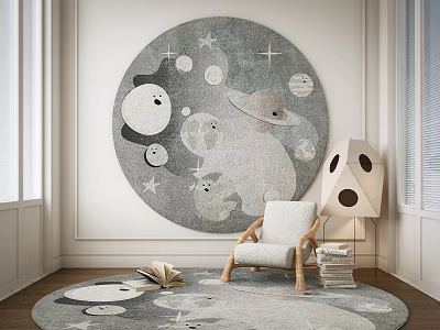Round Area Rug In Cozy Living Room With Chair And Lamp 3d model