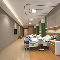 Modern Hospital Ward Interior With Beds TV Green Curtains And Wooden Furniture