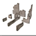 Ancient Stone Architecture Ruins With Irregular Broken Wall Structures