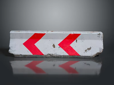 Traffic Barrier With Red Arrows On White Worn Surface And Reflection 3d model