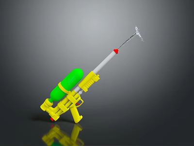 Yellow Toy Water Gun with Green Tank White Barrel and Red Nozzle 3d model