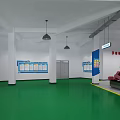 School Fitter Training Zone Featuring Green Floor Workbenches Blue Pillars And Equipment