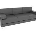 Modern Gray Three Seater Sofa with Square Armrests and Metal Legs 3d model