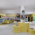Bright Yellow Clothing Store With Arched Windows And Displayed Fashion Apparel