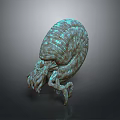 Teal Colored Prehistoric Marine Animal With Coiled Body And Multiple Appendages On Dark Smooth Background