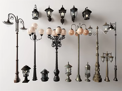 Diverse Stylish Lighting Combinations With Vintage Lamp Posts Chandeliers And Wall Lamps 3d model