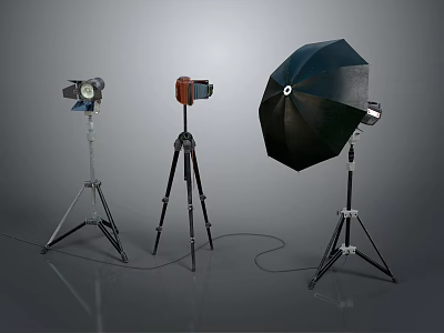 Commercial Photography Studio Equipment With Professional Lights Camera Tripods And Umbrella 3d model