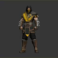 A Man In Warrior Outfit With Yellow Scarf Spiked Gauntlets And Leather Boots