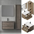 Modern Double Bathroom Vanity With Wooden Cabinet Drawers And Wall Mirrors