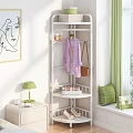 White Multi Tiered Clothes Rack Featuring Purple Cardigan Brown Bag Green Curtains And Decor