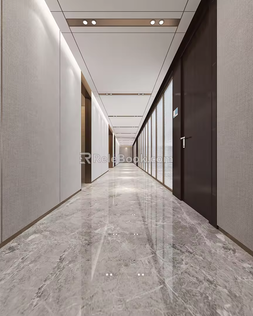 Modern Aisle Office Aisle Company Corridor Office Corridor Office Building Corridor Glass Partition Double Door 3d model