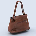 Brown Leather Handbag With Top Handles And Front Zipper Detail