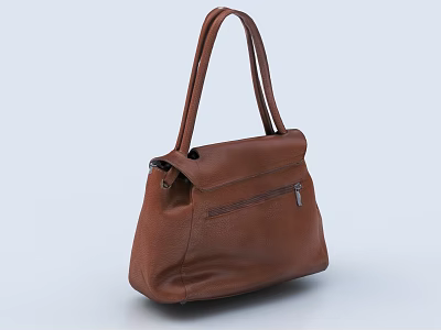 Brown Leather Handbag With Top Handles And Front Zipper Detail 3d model