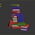 Colorful Book Stack With Green Blue Red Orange Books Stacked And Scattered On Dark Surface