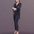 Woman in Black Shirt and Dark Jeans Standing with Arms Crossed Against Gray Background 3d model