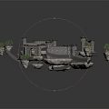 3D Model Medieval Castle Building With Stone Walls Towers Arched Gateways And Potted Plants