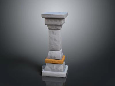 Landscape Featuring Gray Stone Pillar With Multi Layered Structure And Orange Base On Reflective Ground 3d model