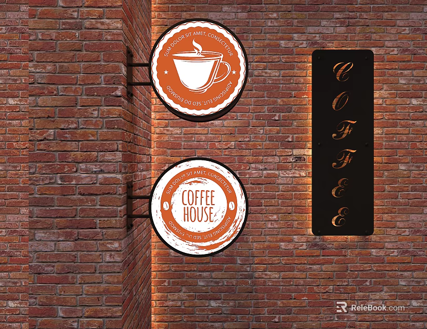 Wall Mounted Coffee Shop Signs Featuring Coffee Cup And Text 3d model
