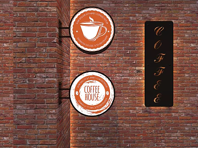 Wall Mounted Coffee Shop Signs Featuring Coffee Cup And Text 3d model