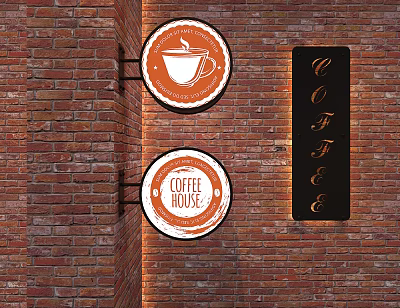 Wall Mounted Coffee Shop Signs Featuring Coffee Cup And Text 3d model