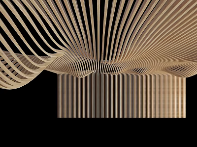 Artistic Wooden Ceiling Design With Curved Lines 3d model