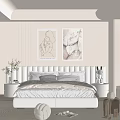Minimalist Bedroom Interior Design With Light Tones Bed Two Paintings Bedside Tables And Rug
