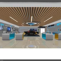 Modern Tech Inspired Showroom With Display Vehicle Interactive Counters And Sleek Lighting 3d model