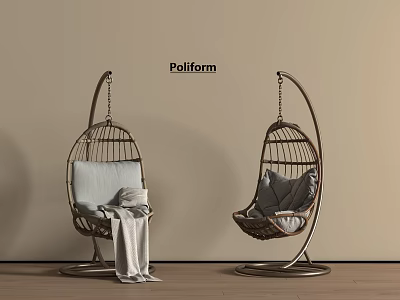 Stylish Hanging Chairs Rattan Design With Metal Frames And Soft Cushions For Indoor Comfort 3d model