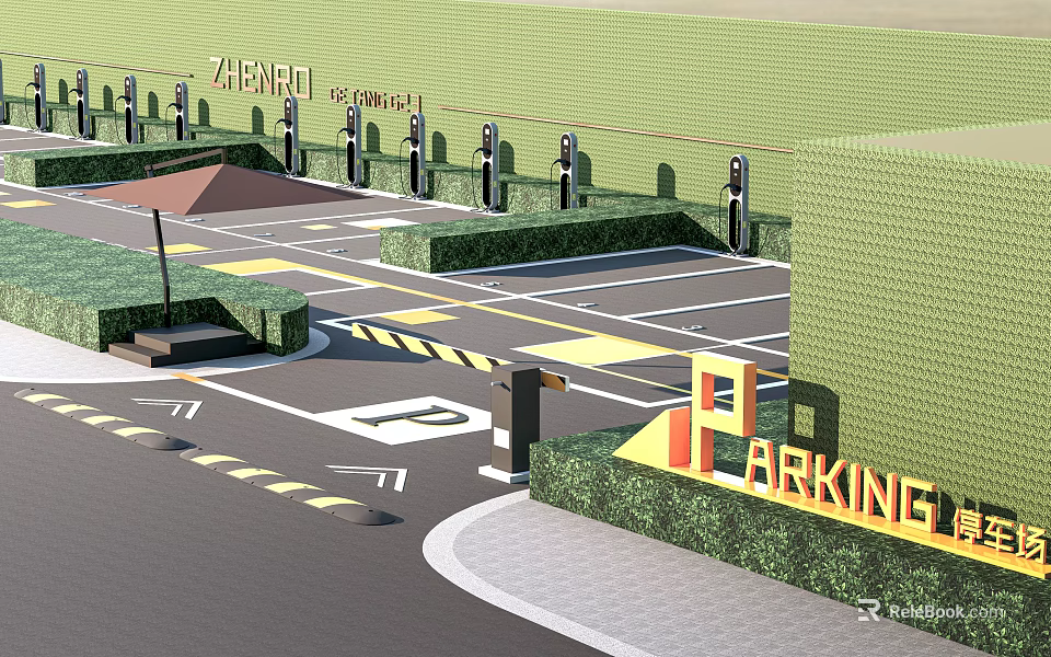 Eco friendly Parking Lot With Green Landscaping Entry Gate And Accessible Parking 3d model 