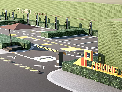 Eco friendly Parking Lot With Green Landscaping Entry Gate And Accessible Parking 3d model