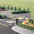 Eco friendly Parking Lot With Green Landscaping Entry Gate And Accessible Parking