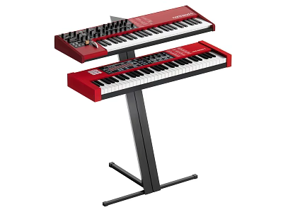 Red Double Layer Electronic Keyboards Featuring Black Metal Stand and White Black Keys 3d model