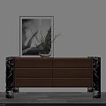 Modern Wooden Decorative Cabinet With Black Marble Legs Green Plant And Decorative Painting