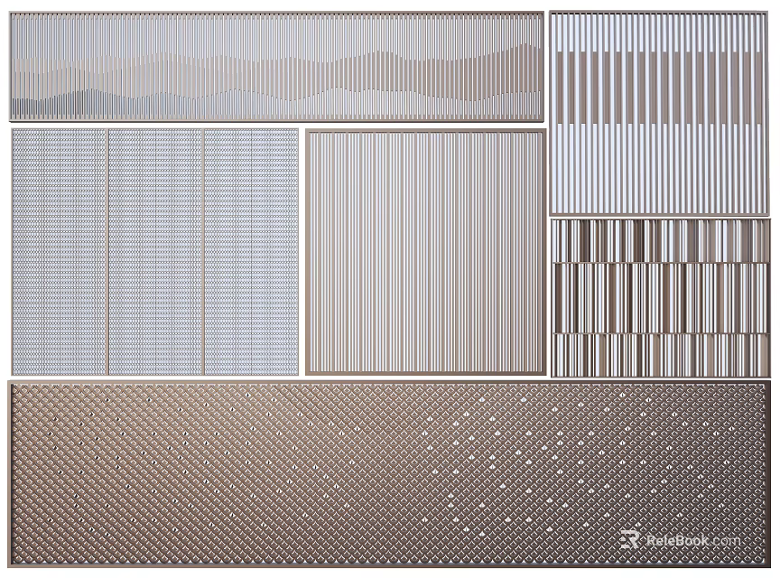 Modern Feature Wall With Diverse Textures Including Striped Grid Wavy And Perforated Patterns 3d model 