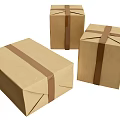 Three Brown Cardboard Boxes Packed with Brown Straps in Different Sizes 3d model