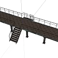 Industrial Metal Bridge With Walkway Railings Staircase And Support Columns