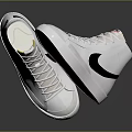 Stylish White High Top Sneakers With Black Nike Logo And White Sole