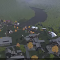 Boutique Homestay Buildings Scattered in Lush Greenery With River and Mountain Backdrop
