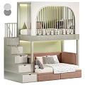 Modern Bunk Bed with Storage Stairs Lower Sofa Bed Pillows Light Green Frame Arched Railings