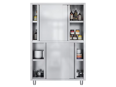 Modern Stainless Steel Sideboard With Glass Doors And Storage For Dinnerware Bottles Cans 3d model