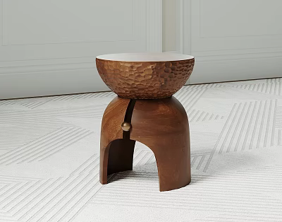 Wooden Side Table With Textured Round Top And Arched Curved Base For Modern Living Space 3d model