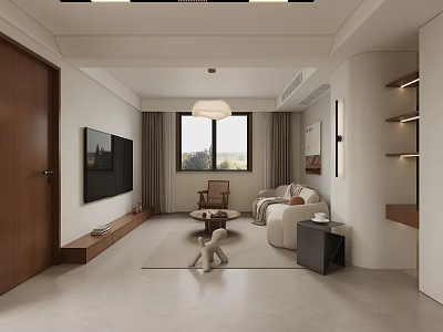 Modern Living Dining Room Interior With Open Layout Sofa Dining Table And Pendant Light 3d model