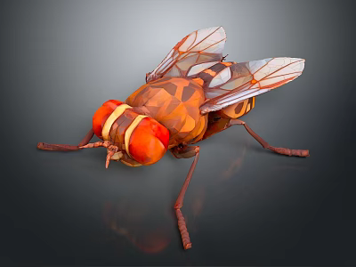 Polygonal Fly 3D Model with Large Red Eyes Transparent Wings and Detailed Legs 3d model
