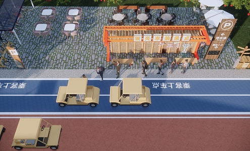 Service Station Bus Platform Sightseeing Bus Stop Energy Supply Station Temporary Sale Point Greenway Space 3d model