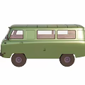 Detailed Green Van 3D Model Featuring Curved Roof And Side Windows