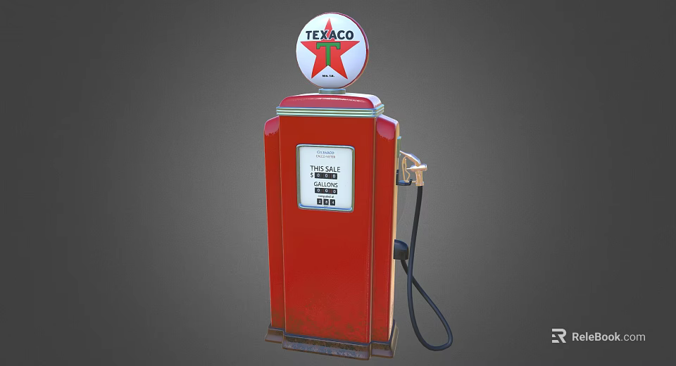 Classic Red Texaco Gas Pump With Star Logo On Top And Fuel Hose Nozzle 3d model 