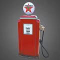 Classic Red Texaco Gas Pump With Star Logo On Top And Fuel Hose Nozzle