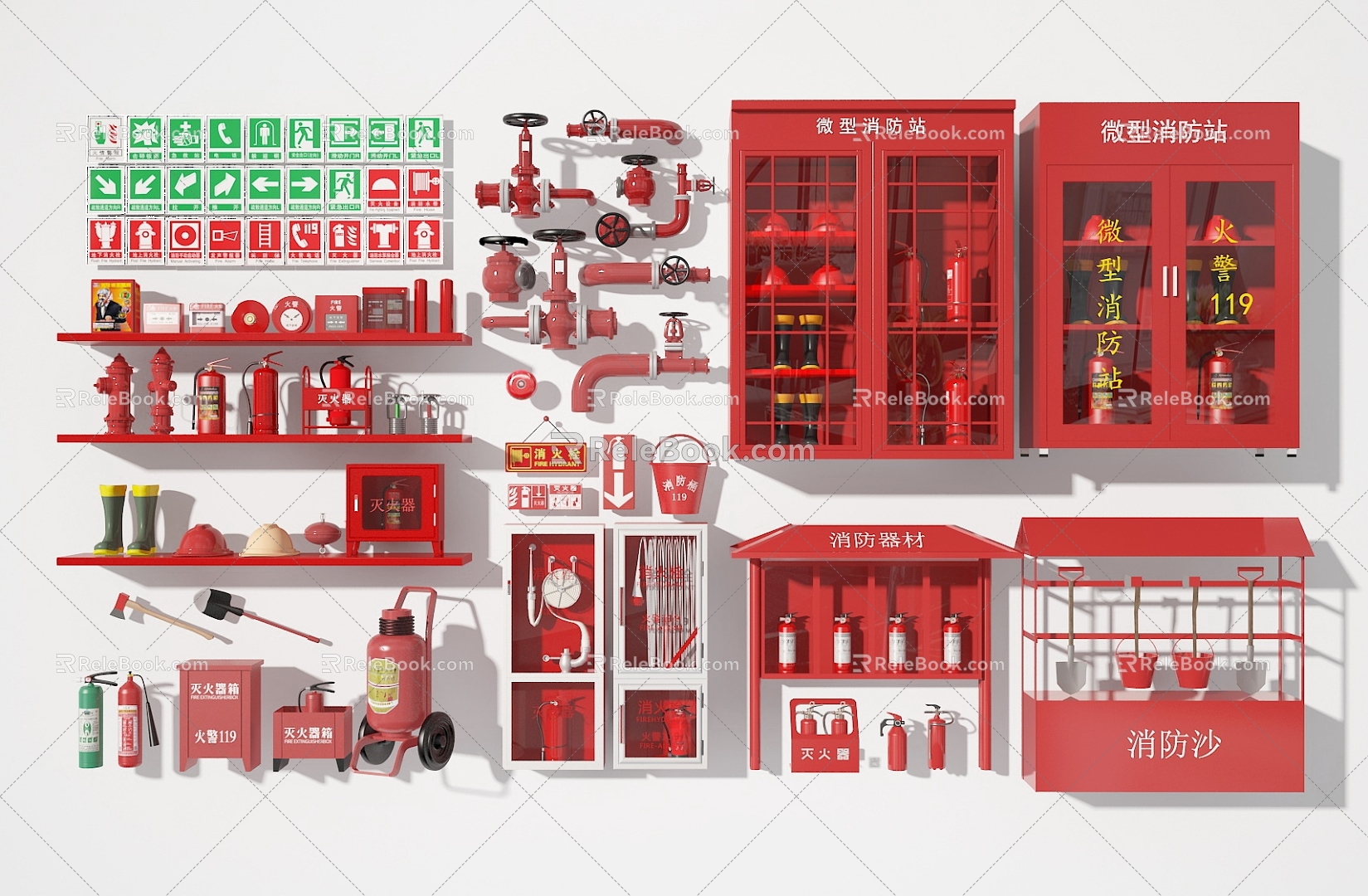 Fire cabinet fire hydrant fire extinguisher fire fighting equipment fire fighting equipment 3d model