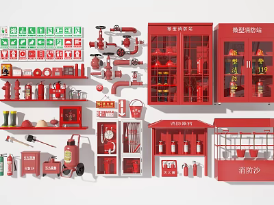 Comprehensive Display of Fire Fighting Equipment With Extinguishers Hydrants Hoses and Safety Tools 3d model