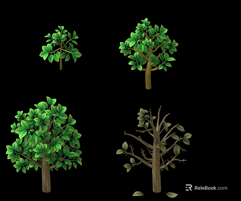 Various Trees Displaying Lush Green Foliage And Bare Branches In Different Conditions 3d model 
